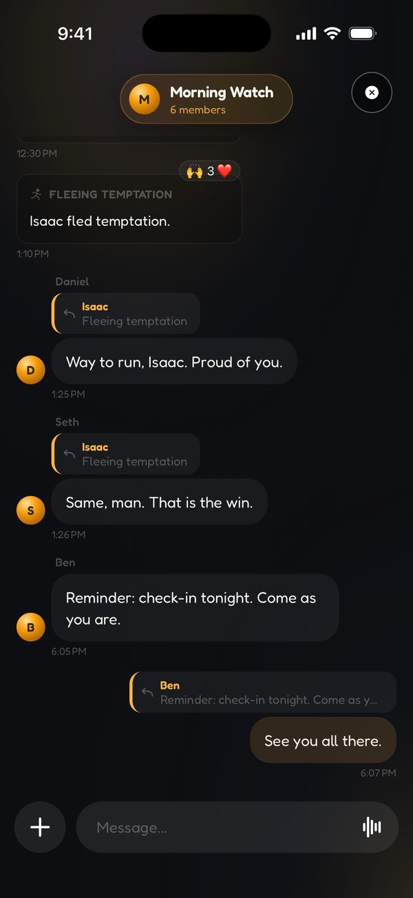 Fellowship chat: check-ins, replies and encouragement